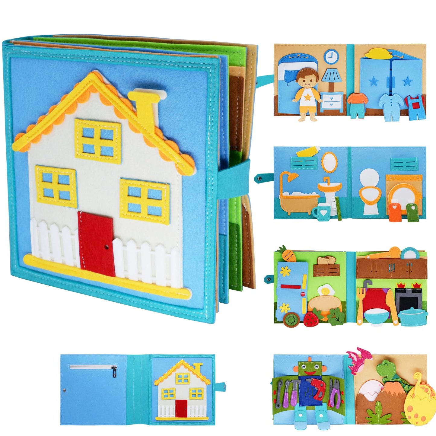 Montessori Felt Busy Book Toddlers Cloth Quite Book Preschool House Pretend Play Dress Up Game Early Learning Educational Travel Toys For Kids Age 3 4 5 6 Autism Sensory Toy Boys And Girls Easter Gift