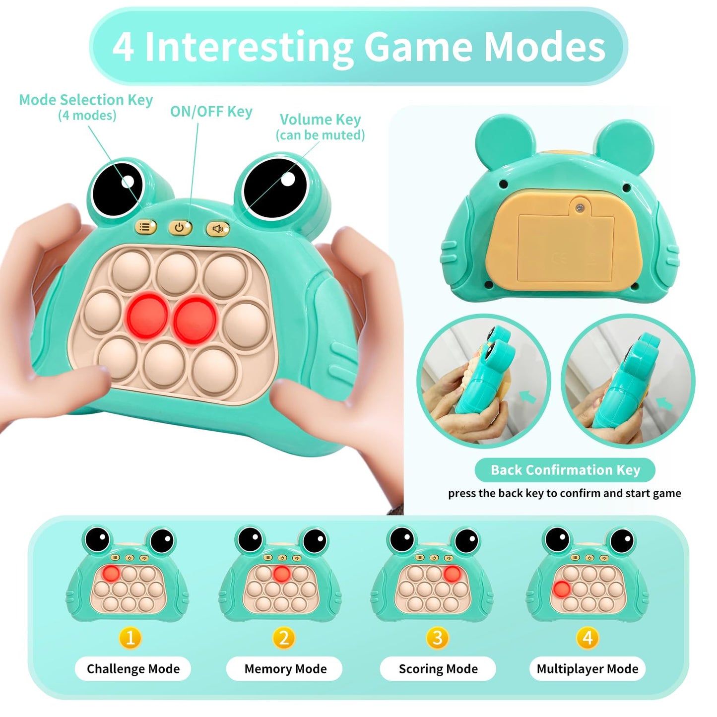 TOMFANCY Pop Quick Push Game Console Fidget Toys Light Up Handheld Puzzle Press Popping Toy for Kids mature-themed Easter Day Green Frog