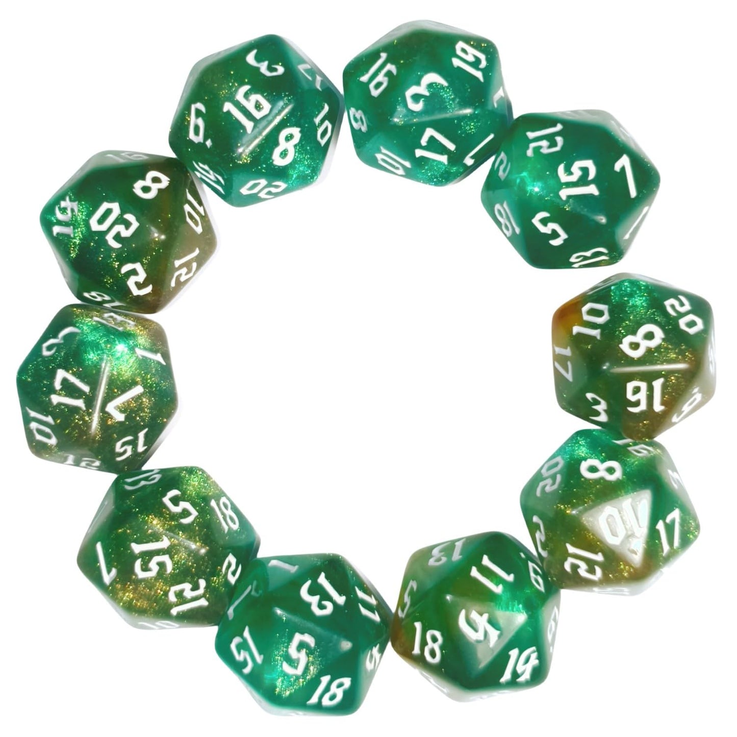 10Pcs D20 Polyhedral Dice Set 22Mm For Dnd Rpg Mtg Dungeons And Dragons Dice (Green+Curry)