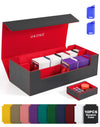 UAONO Trading Card Storage Box for MTG Fits 7 Pcs Small Commander Deck Box Large Card Deck Case with Dice Box for TCG PTCG Magic Sports Cards Game Playmat (Black Red)