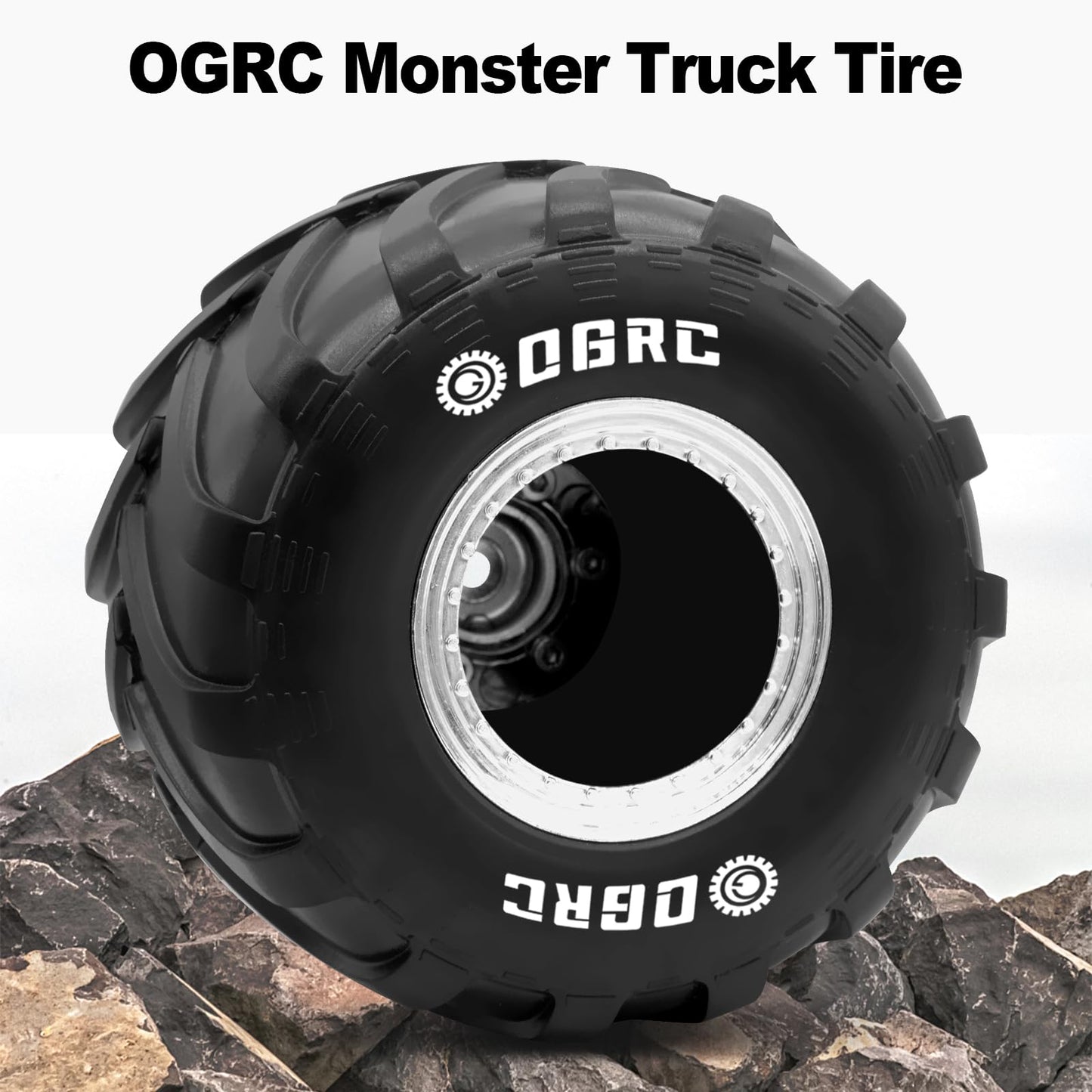 OGRC 1.0 RC Monster Truck Wheel Rim Tires Set for FCX24 SCX24 C10 JLU Deadbolt Gladiator Bronco 1/24 Crawler Car (Silver)