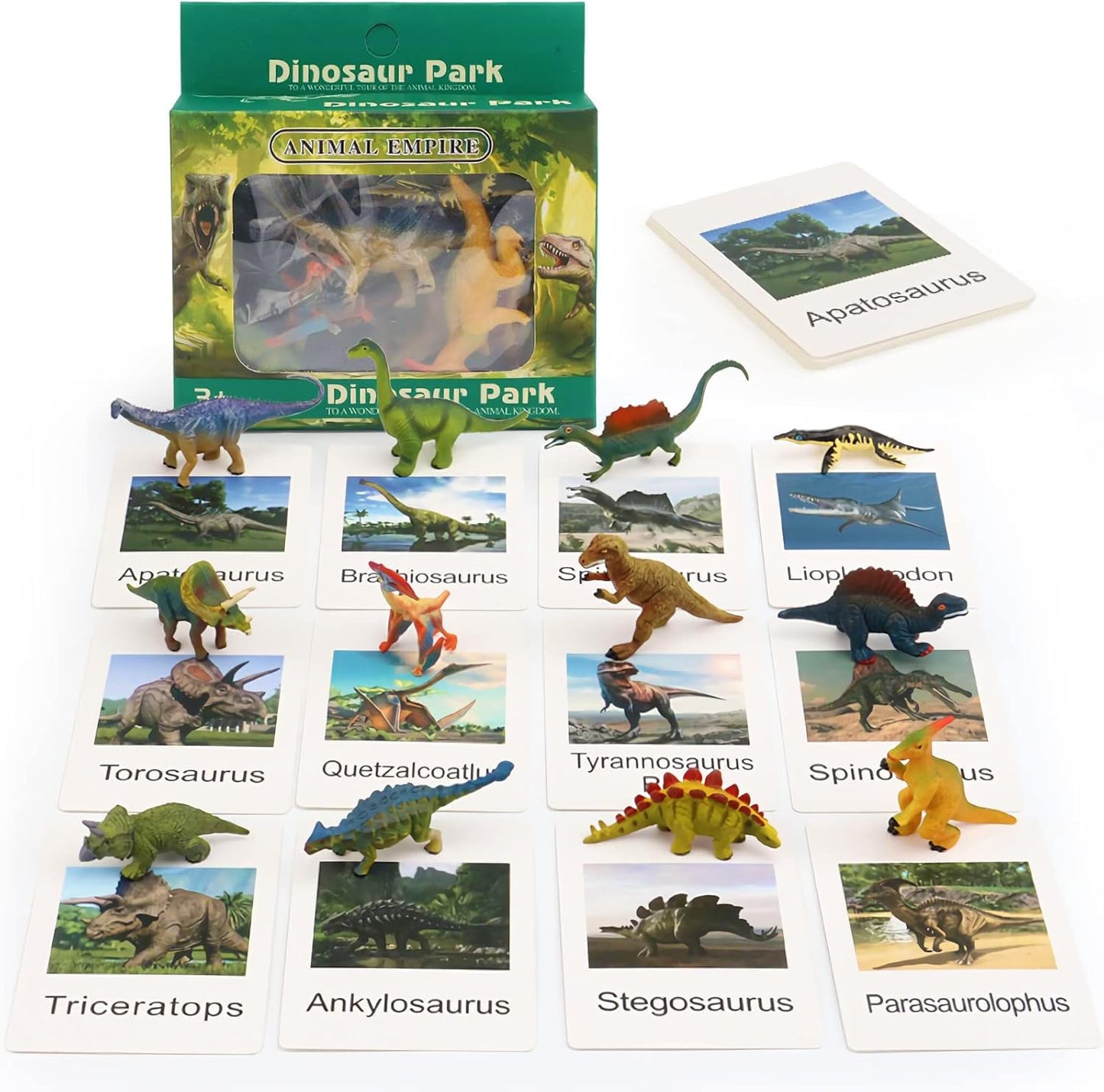 12 Preschool Science Toys - Educational Materials With Animal Matching Models Flash Cards, Animal Figurines For Kids (Dinosaur)