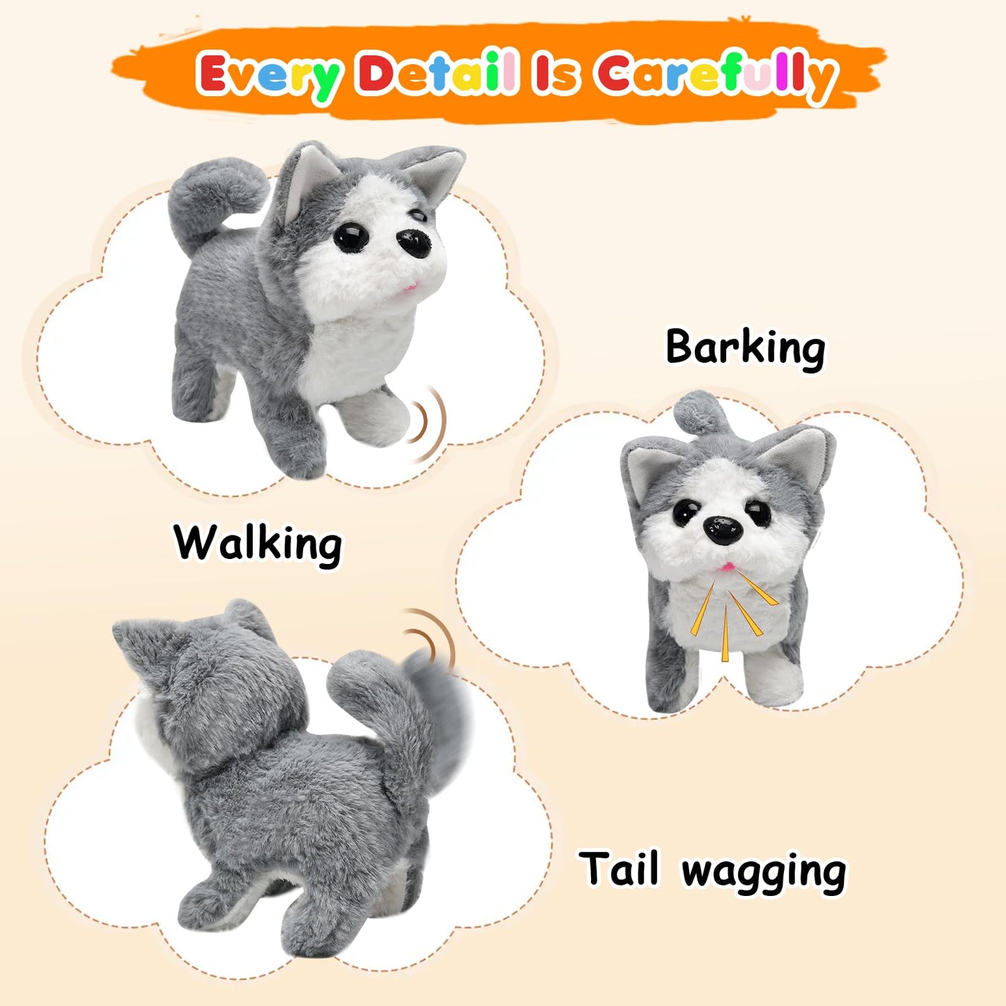 Ksabvaia Plush Husky Toy Puppy Electronic Interactive Dog - Walking, Barking, Tail Wagging, Stretching Companion Animal For Kids Toddlers