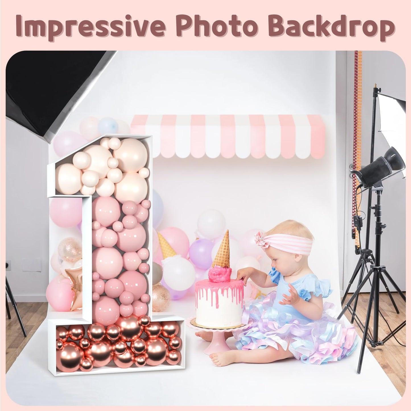 Imprsv 3Ft Mosaic Numbers For Balloons, Marquee Number, Mosaic Number Frame, Number 1 Balloon For First Birthday Decor, 1St Birt