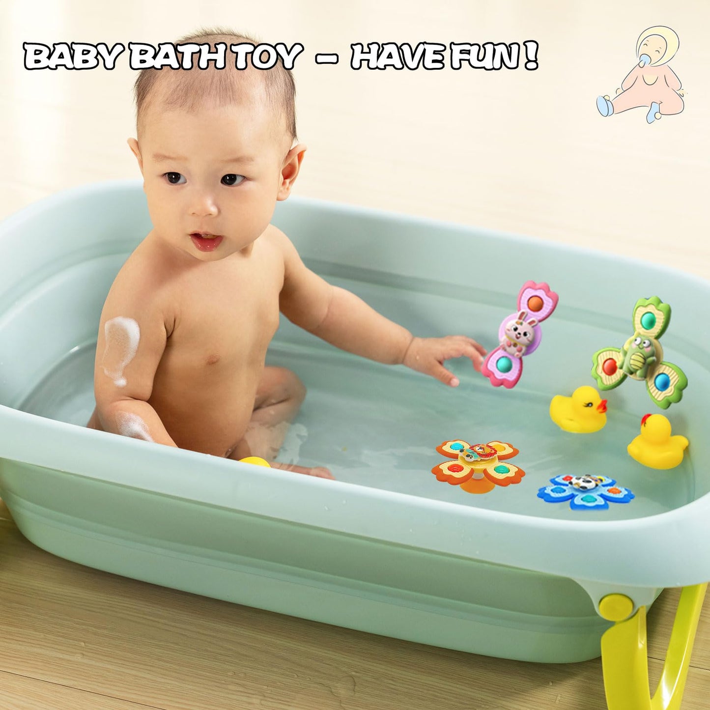 4 Pcs Suction Cup Spinner Toy For Babies, Baby Bath Toys For Toddlers 6 12 18 Months, Fidget Spinners Toy For Kids 1-3 Christmas