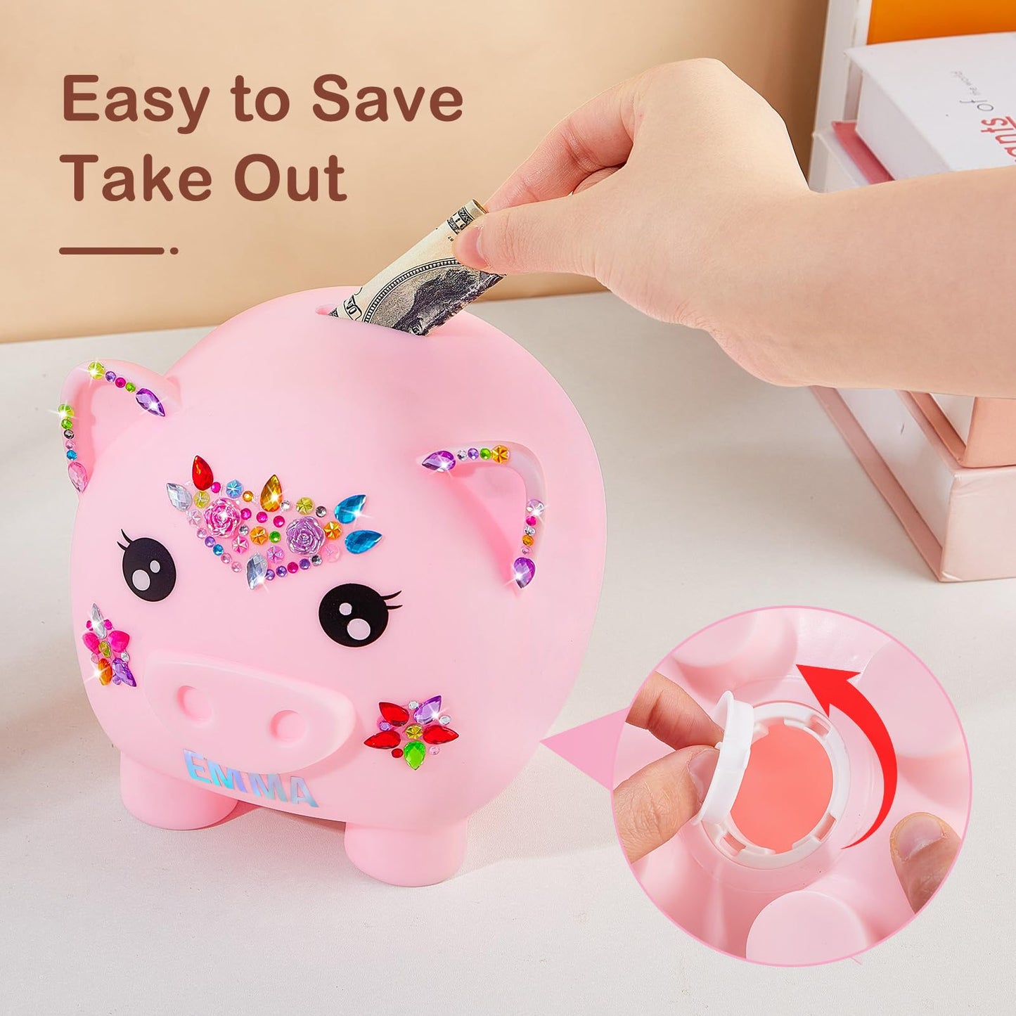 Piggy Bank Girls, Unbreakable Piggy Banks Large Money Coin Bank For Kids With Diy Stickers, For Birthday, Easter, Baby Shower, Pink