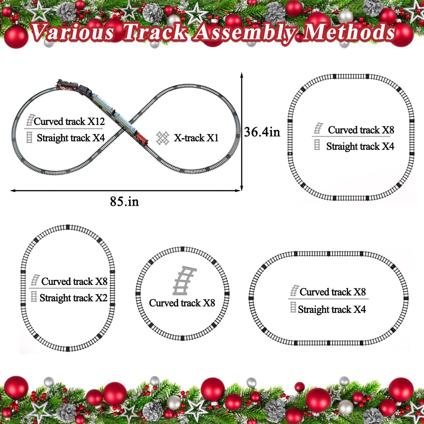 Hitish Train Set For Kids, Electric Train Toys With Realistic Light Sounds Smoke, Christmas Train Model Gifts For Toddlers Boys