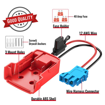 Azocek Power Wheel Adapter for Milwaukee Battery, 12AWG Wire, 40A Fuse, Compatible with Peg-Perego Ride-on Car