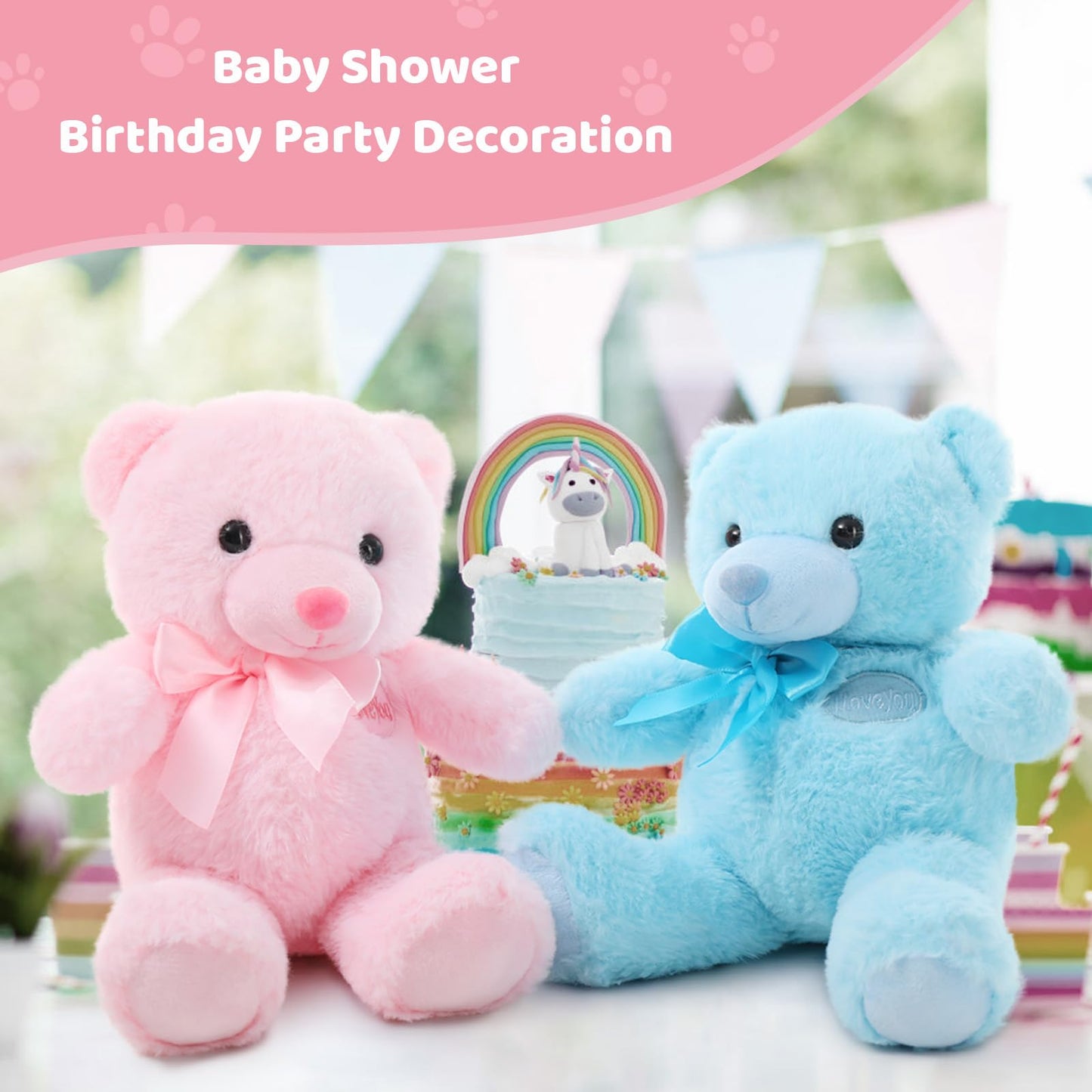 Tezituor Pink Teddy Bear And Blue Teddy Bear Stuffed Animal Bulk, Pink Bear Plush For Girl Girlfriend, Blue Plush Bear For Boy B