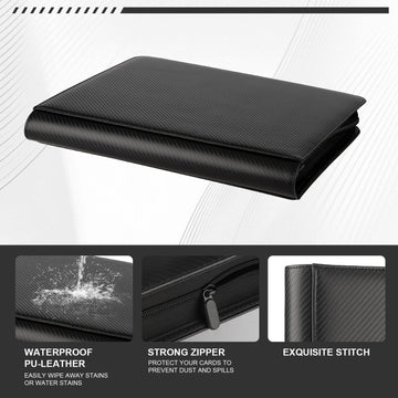 Toploader Binder Trading Card Binder Storage Hold up 288 Cards 9-Pocket Top Loader Binder with Sleeves for 3x4 Rigid Toploaders Hard Cases (9Carbon Fiber Black)