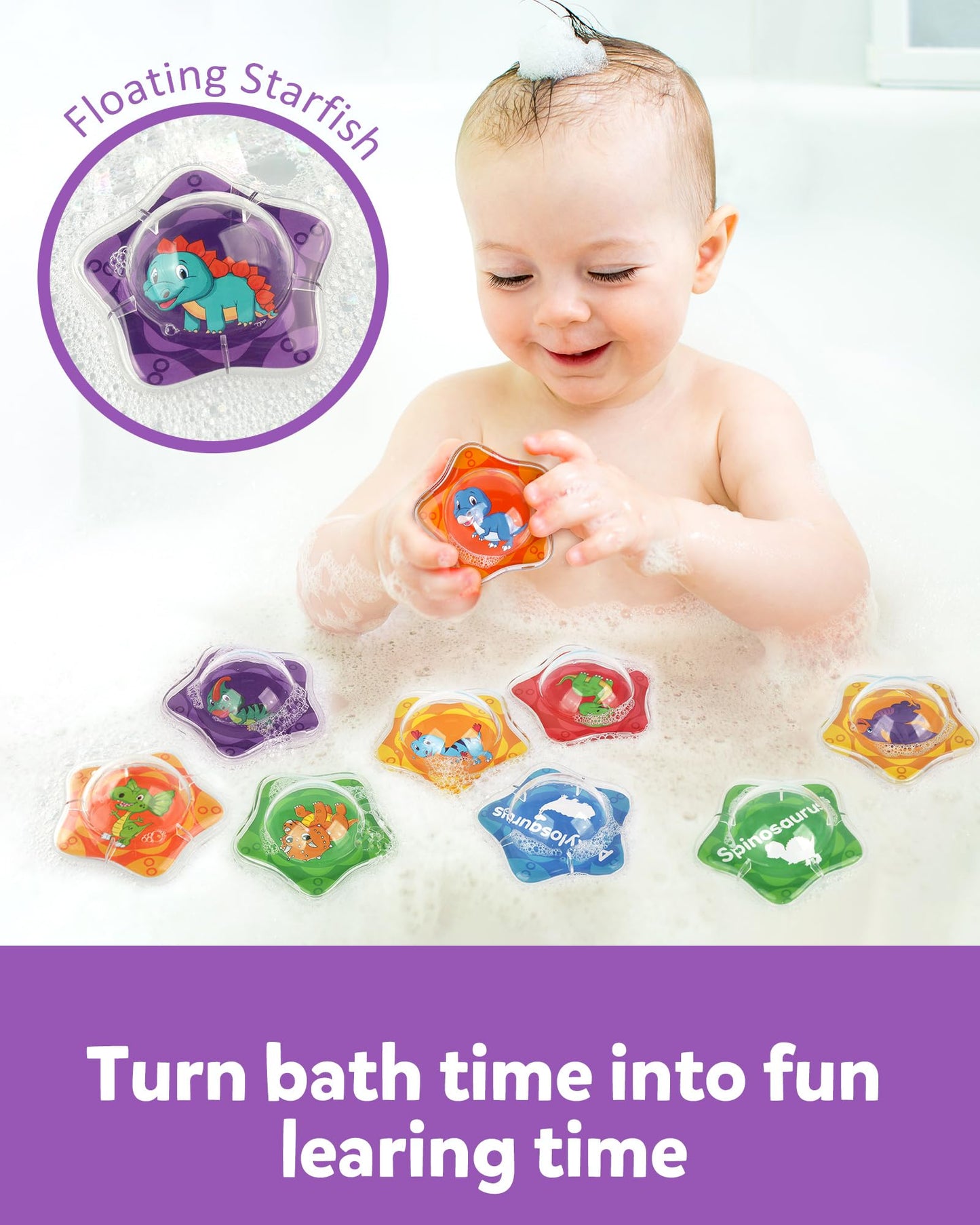 Coogam 12Pcs Dinosaur Bath Toys, 12Pcs Floating Dinosaur Bathtub Toy Set For Water Pool Beach Shower, Montessori Educational Learning Toy Gift For Preschool 2 3 4 Years Old Kids