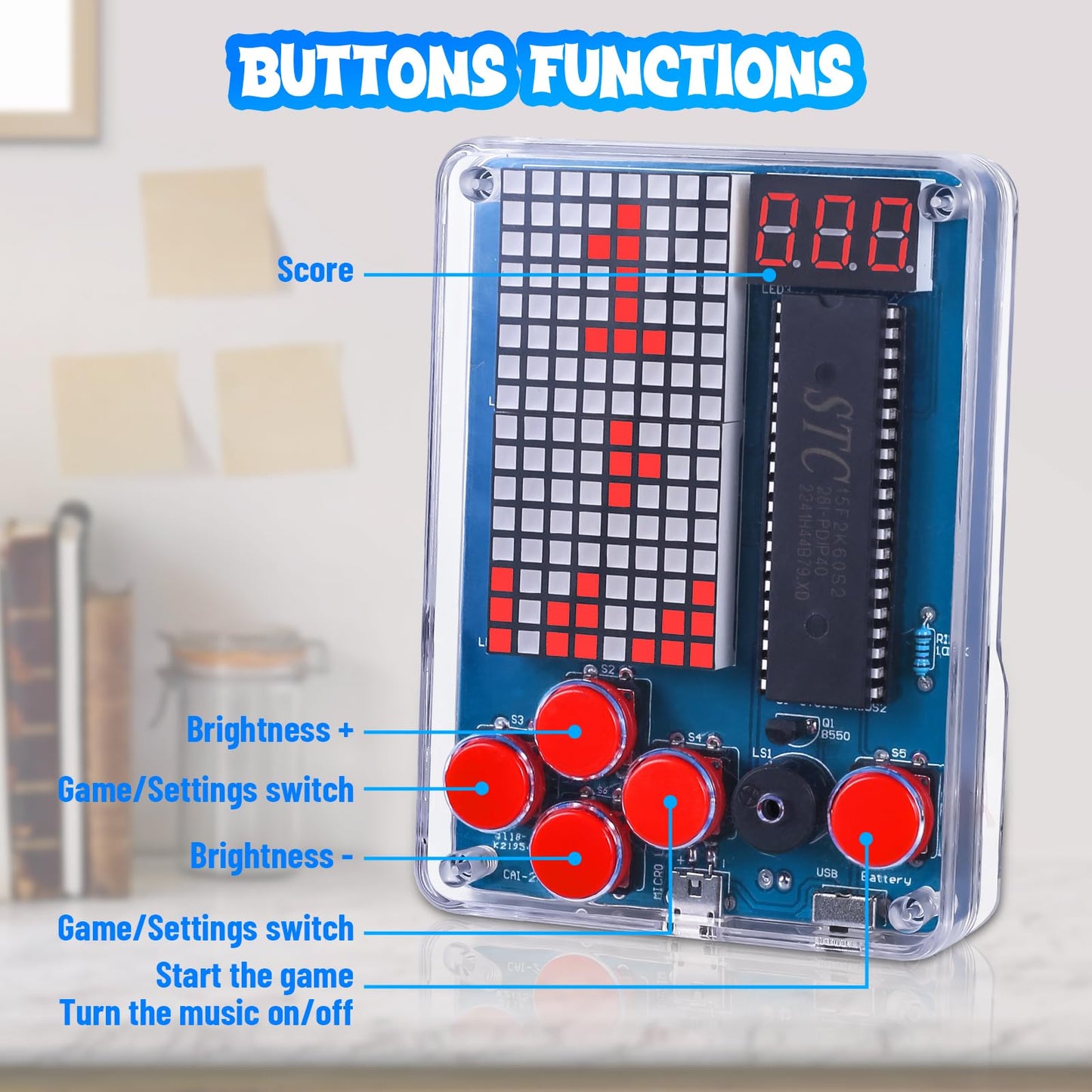 Diy Soldering Game Kit, Pemenol 4 Retro Games Electronics Learning Soldering Project Kit, With Brightness Adjustable Music Switch For Stem Education School Family Friends Present