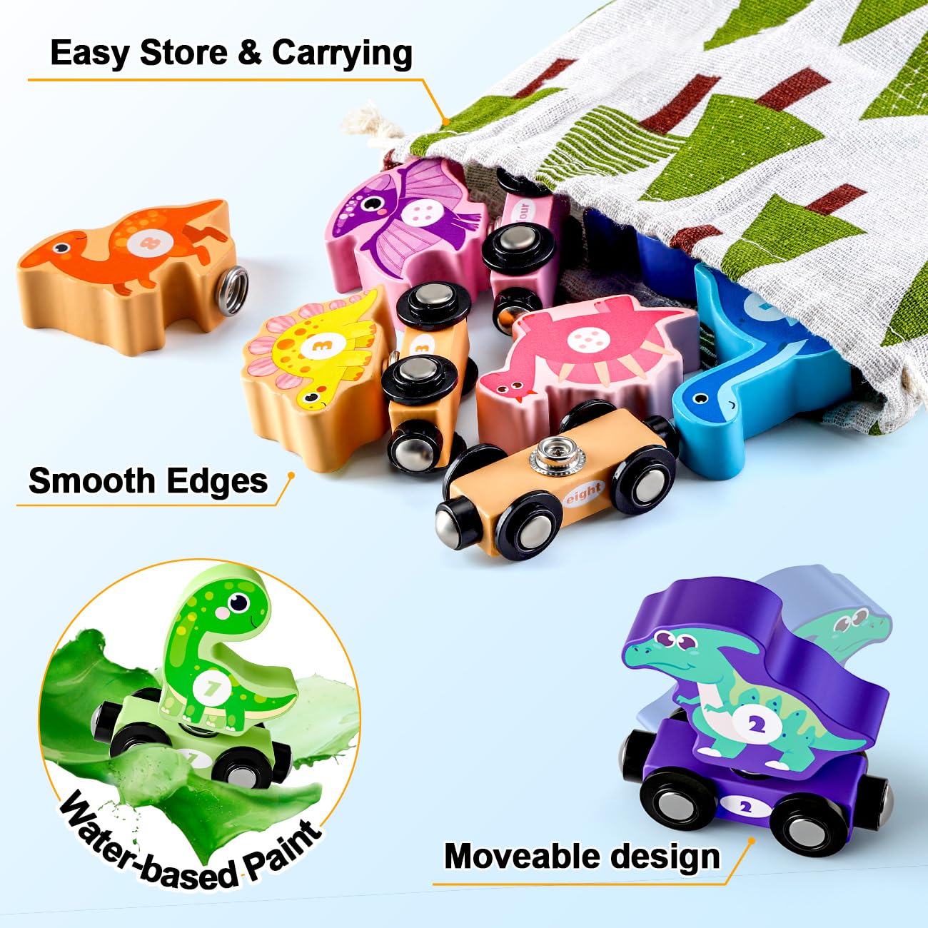 Magnetic Wooden Train Toys For 2 Year Old Boy Gifts, Snap Matching Dinosaur Toy Train For Toddlers 3-5, Dinosaur Toys For Kids 2-4 - Learning Montessori Toys For Toddler Boy Girl Birthday Gifts