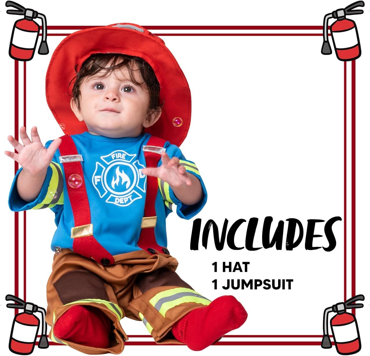 Spooktacular Creations Halloween Baby Mini Firefighter Costume Toddler Fireman Costume Unisex for Boys and Girls Halloween Event School Dress Up Party (18-24 months)