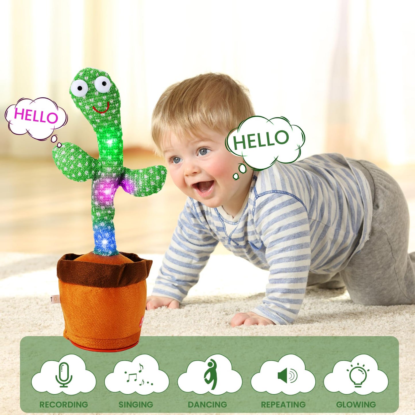 Oeofuzep Usb Charging Singing Talking Cactus Baby Toy With 120 English Songs, Singing Mimicking Talking Cactus Toy Mimics Back,