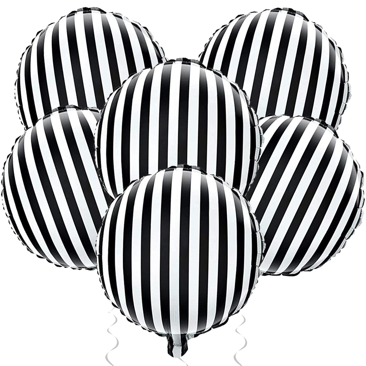 Jobkoo Black And White Striped Balloons 18 Inch Striped Mylar Foil Balloons Round Halloween Aluminum Helium Balloon For Nightmar