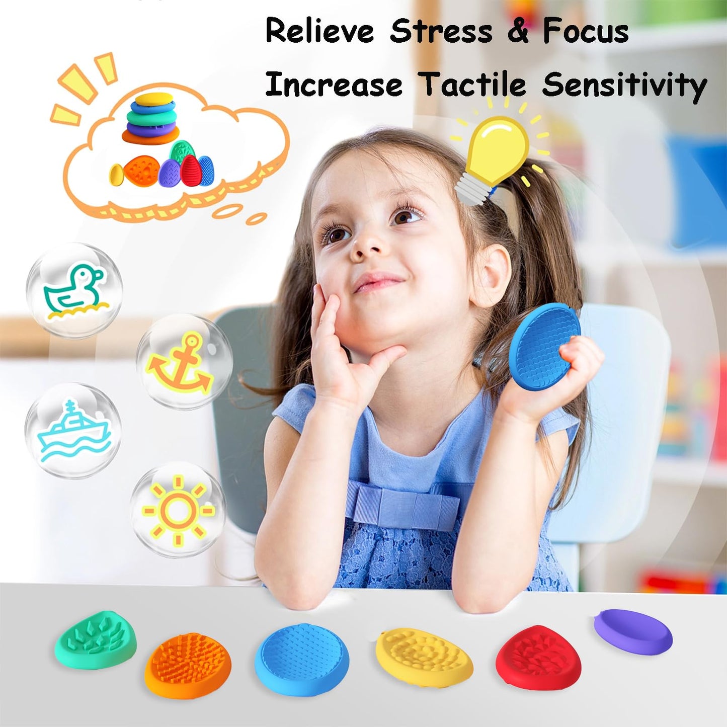 Aokeleilei Fidget Toys Sensory Stone For Kids 6 Pack Textured Soft Worry Stone For Autism Kids Calming Fidget Stress Toys For Cl