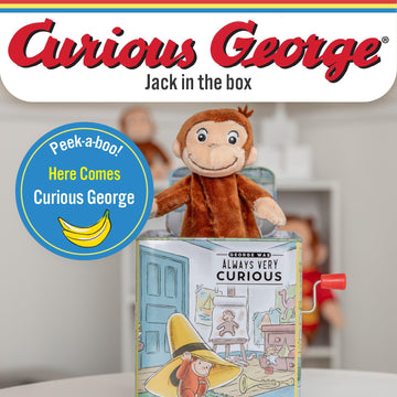 KIDS PREFERRED Curious George Jack-in-The-Box Musical Toy for Babies, Yellow, Small Size, Fun & Interactive Gift