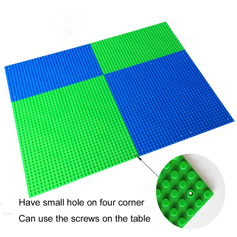 Dspitwod Base Plates 5 X10 Inch Variety Baseplates For Brick Block Building Compatible All Major Brands Blue And Green Baseboard With Pin-Hole (6-Pack)