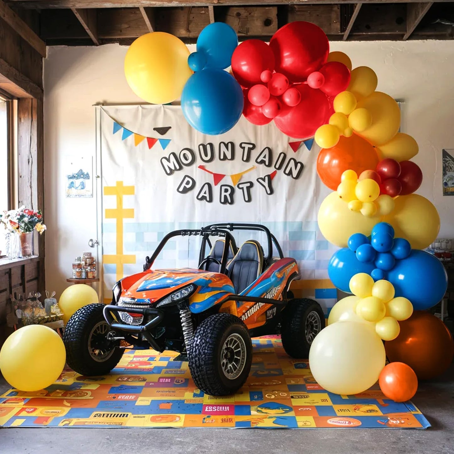 Monster Truck Balloons, 12 Inch Red Yellow Blue Orange Balloons Colorful Truck Theme Printed Latex Balloon Bouquet For Kids Boys