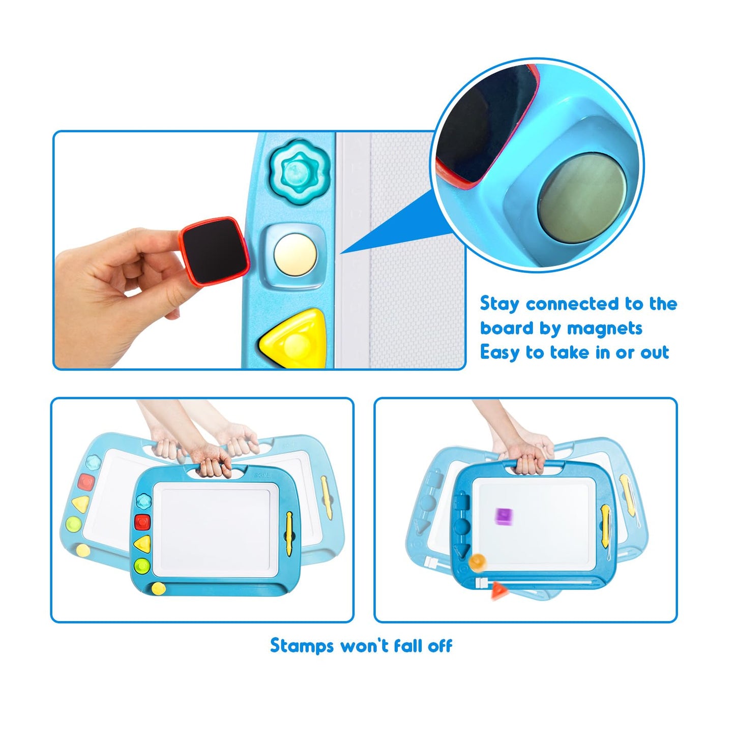 Sgile Large Magnetic Drawing Board - 4 Colors 16×13In Doodle Pad With 4 Stamps For Toddlers, Learning Toy Board Etch Sketch Gift For 36+ Month Kids Girls Boys, Light-Blue