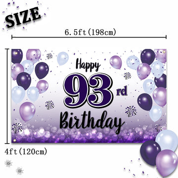 LASKYER Happy 93rd Birthday Decorations,93rd Purple Balloon Large Birthday Banner Backdrop Sign,93 Years Old Bday Party Supplies