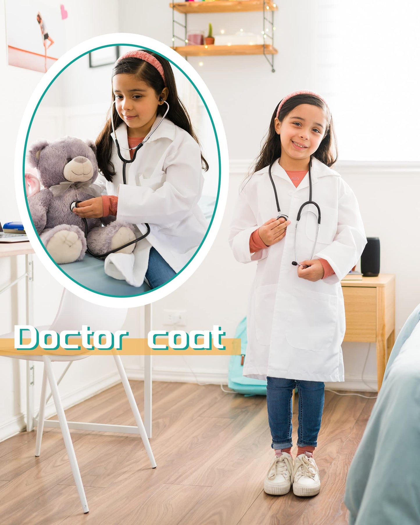 Seajan 12 Pcs Unisex Kids Lab Coat Bulk Soft Kids Scrubs White Doctor Coat Scientist Halloween Costume For Boys And Girls(S Size