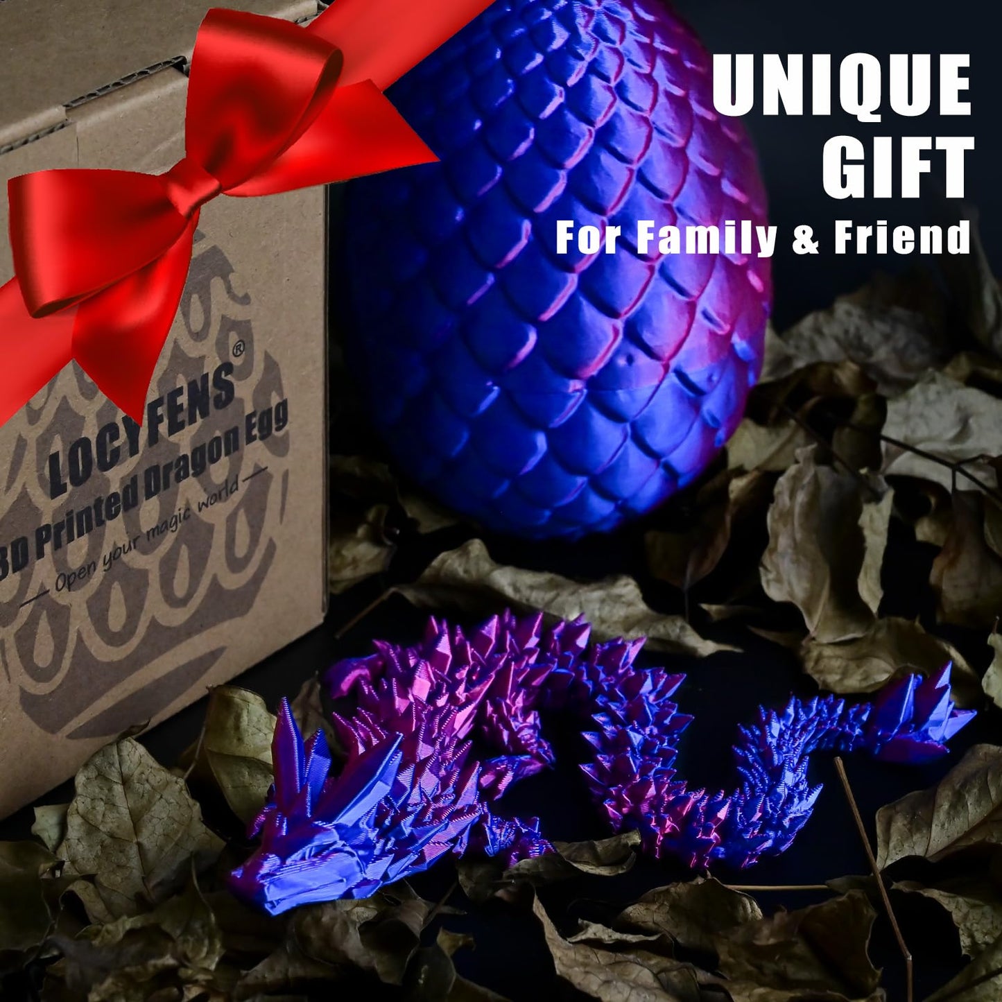 Locyfens 3D Printed Dragon Eggs With Dragon Inside, Articulated 3D Dragon Toys With 3D Dragon Eggs, Crystal Dragon Red Blue