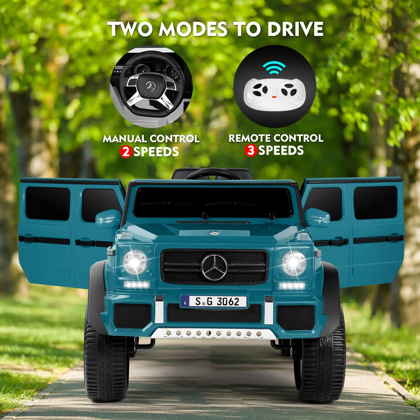 Joyldias Kids Ride On Cars, Licensed Mercedes-Benz Maybach G650S, 12V7A Battery Powered Toy Electric Car For Kids W/2.4G Remote Control, 2 Motors, 3 Speeds, Music, Horn, Led Lights, Peacock Blue