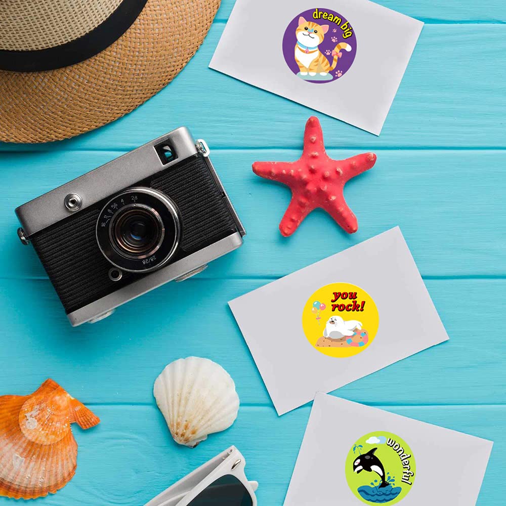 Aisatisforu Cute Animal Reward Stickers For Teachers, Motivational Incentive Stickers For Kids, 500 Pieces Roll 1 Inch Round 8 D