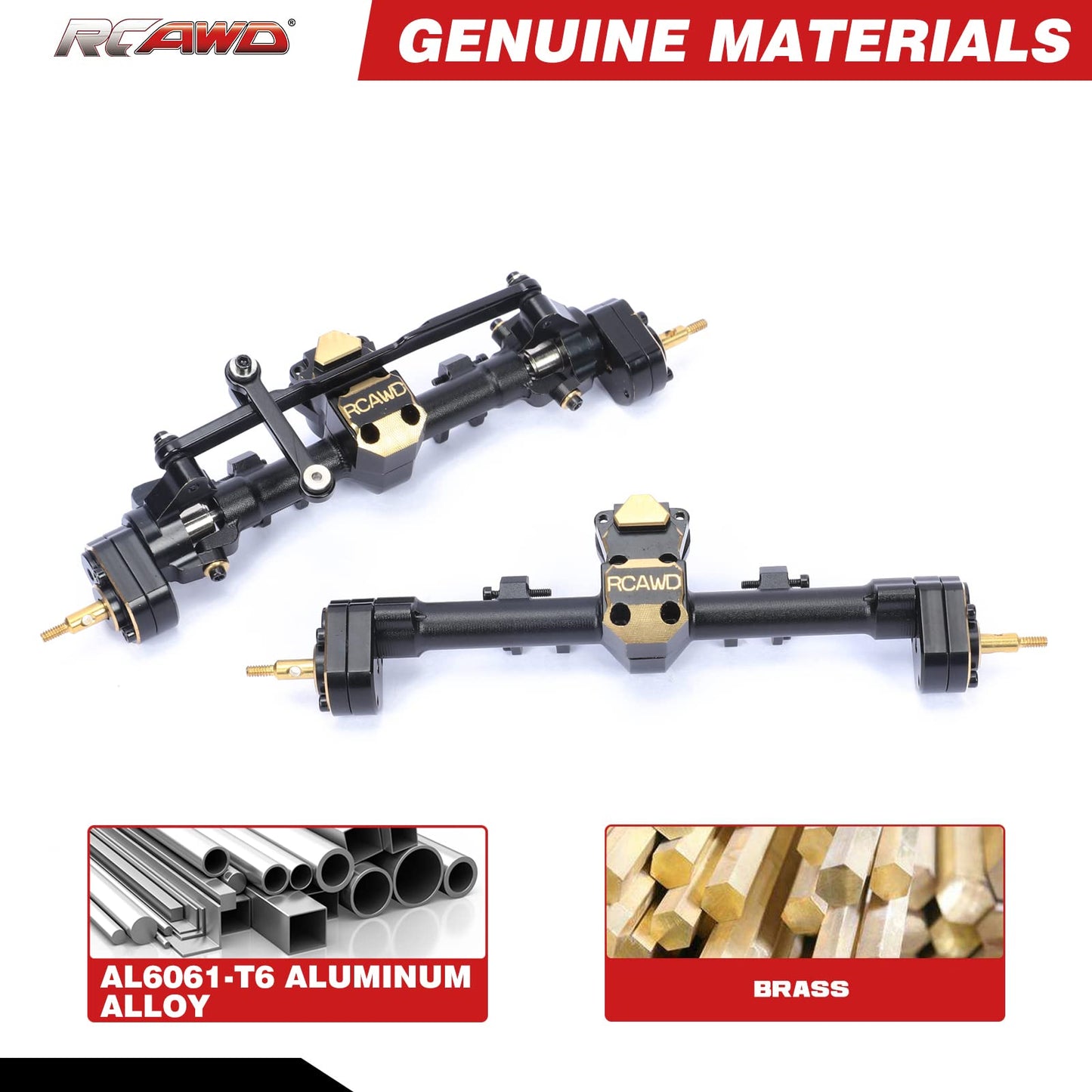 Rcawd Scx24 Upgrades Front Portal Rear Axle Housing & Brass Third Member Housing& Brass Steer Hub Carrier & Portal Gear Housing