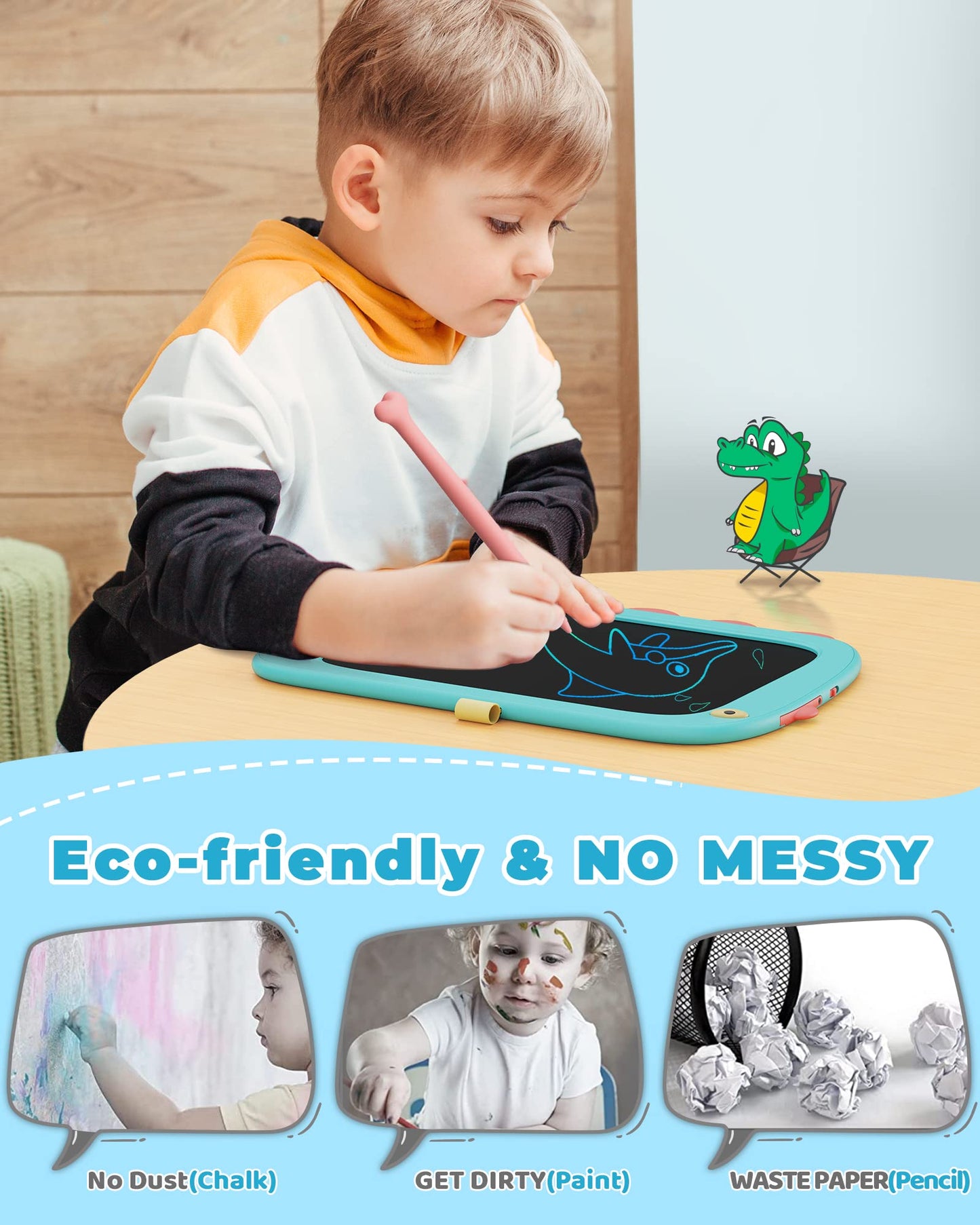 Kokodi Lcd Writing Tablet Doodle Board, 3 4 5 6 Year Old Boys Toys Gifts, 8.5 Inch Drawing Pad Airplane Travel Road Trip Essentials, Dinosaur Toddler Kids Games Birthday Christmas Stocking Stuffers