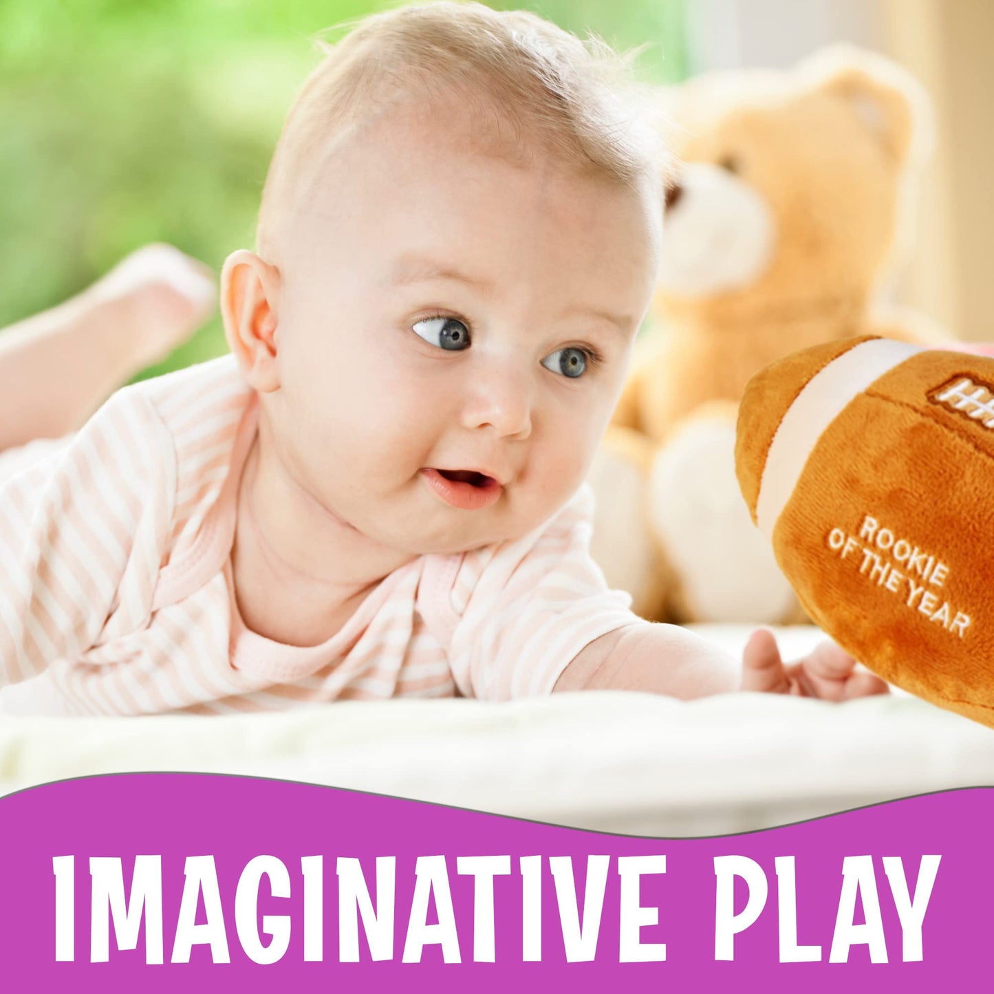 Playbees Baby Football Plush Rattle - Baby Boy Stuff For Gifts, Toddler Football Toys, Baby Rattles & Plush Rings, Engaging Lear