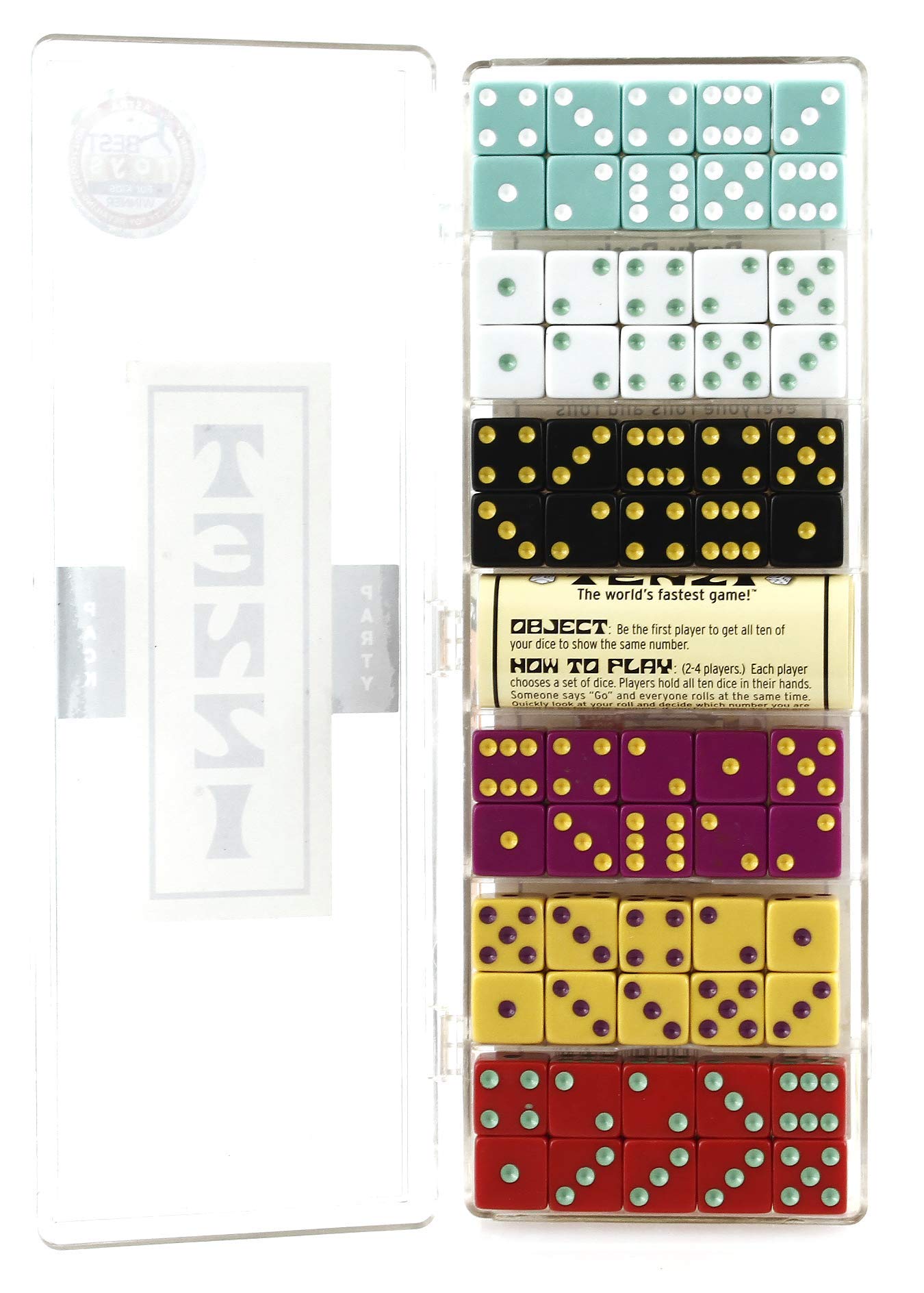 Tenzi Party Pack Dice Game - A Fun, Fast Frenzy For The Whole Family - 6 Sets Of 10 Colored Dice With Storage Case - Colors May Vary