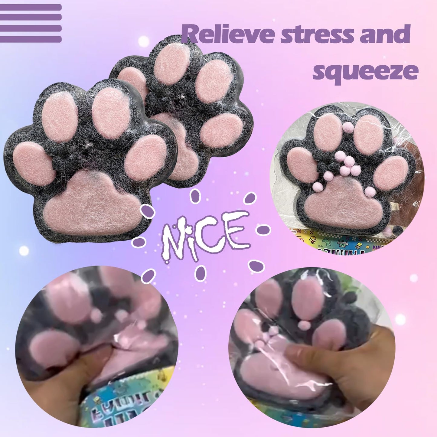 Taba Giant Paw Squishy For Kids Adults, Big Furry Cat Paw Squishy Toys For Stress Relief, Super Soft Squeeze Fidget Toys (Black&