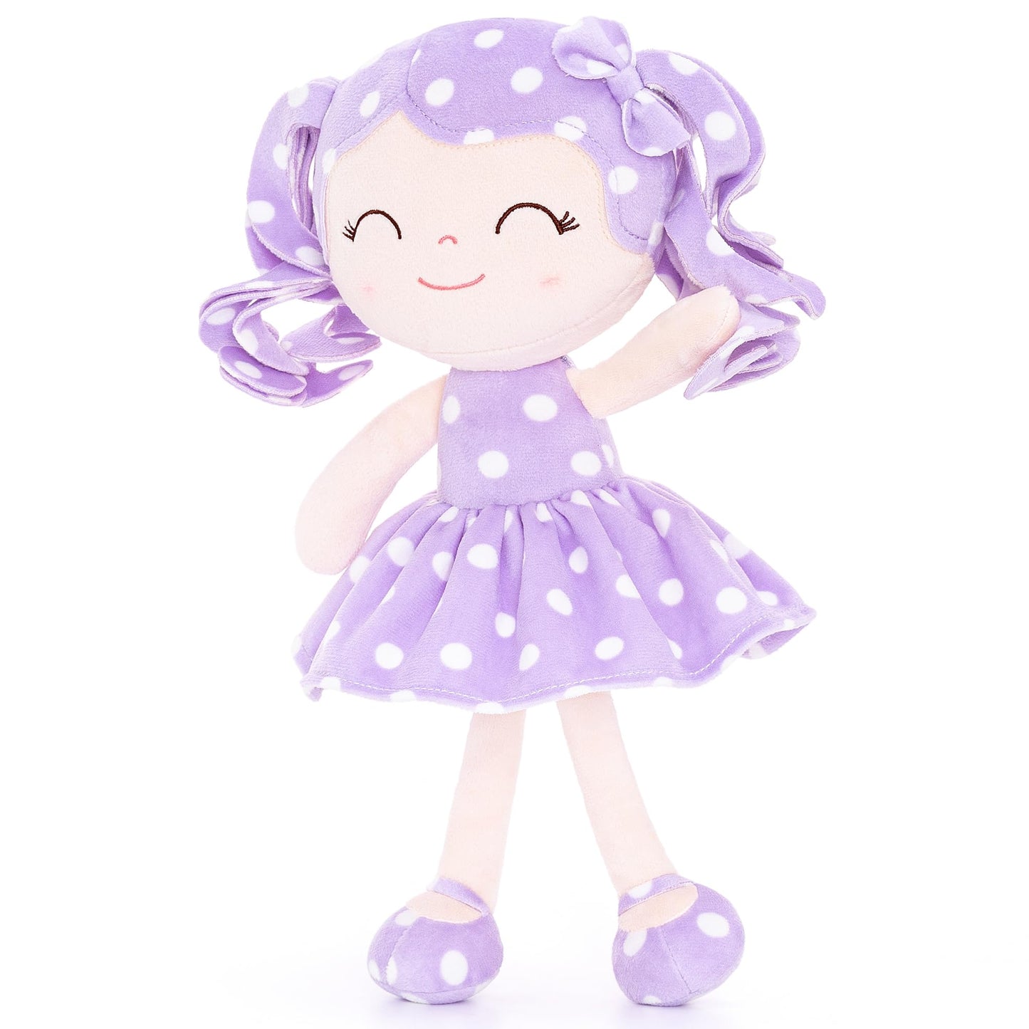 Gloveleya Soft Dolls Plush Figure Polka Dot Purple Dress Baby Doll Gift 12Inches