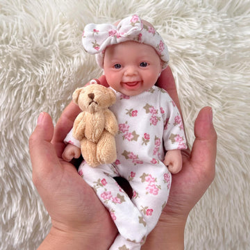 Mire & Mire Reborn Baby Dolls 7 ''Girl Open Eyes Smile Full Silicone Mini Baby Doll With Feeding Accessories-A