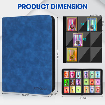 Old Canal Trading Card Binder 9 Pocket Card Album Folder Hold Up to 540 Cards enhanced and Durable Zipper Binder Cards Holder Album for MTG TCG Baseball Cards Football Cards (Sapphire Blue)