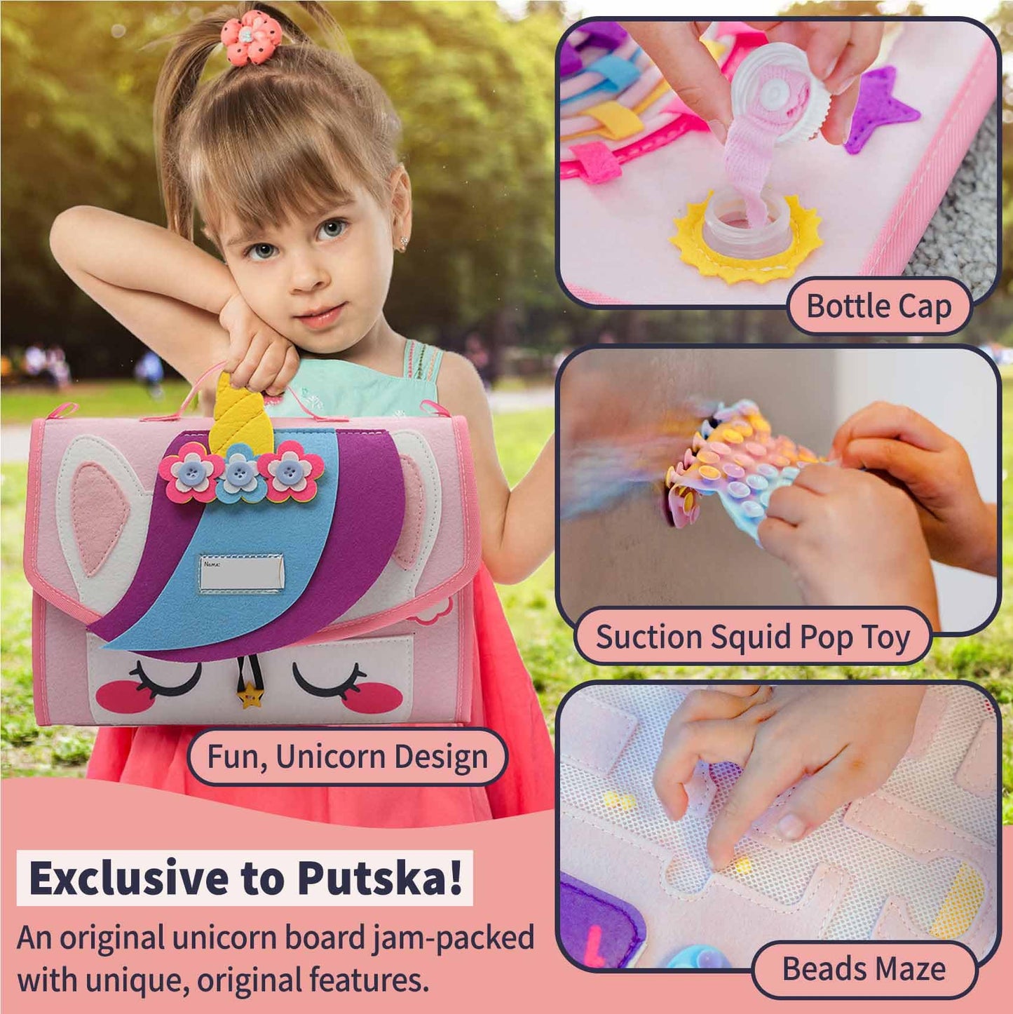 Unicorn Busy Board For 3 Year Old Girl - Toddler Girl Toys, Gifts For 3+ Year Old Girls - Toys For 3 Year Old Girl. Montessori T