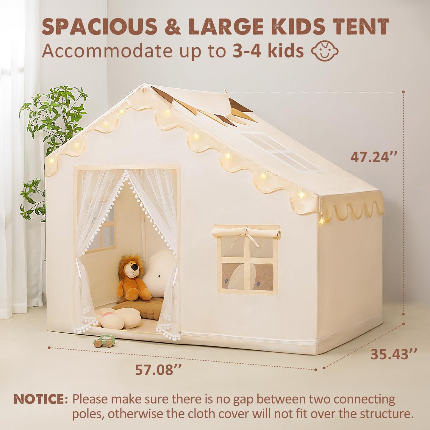 PIIKAGO Kids Play Tent with Mat - Kids Tent Indoor with Star Lights and Flags, Toddler Tent for Kids Ages 3-8, Toddler Playhouse