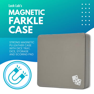 Luck Lab Farkle Dice Tray & Storage Case - Grey & Turquoise, 2 Sets of 6 Pearl Dice, Scoring Combinations, Score Pad & Pen Holder