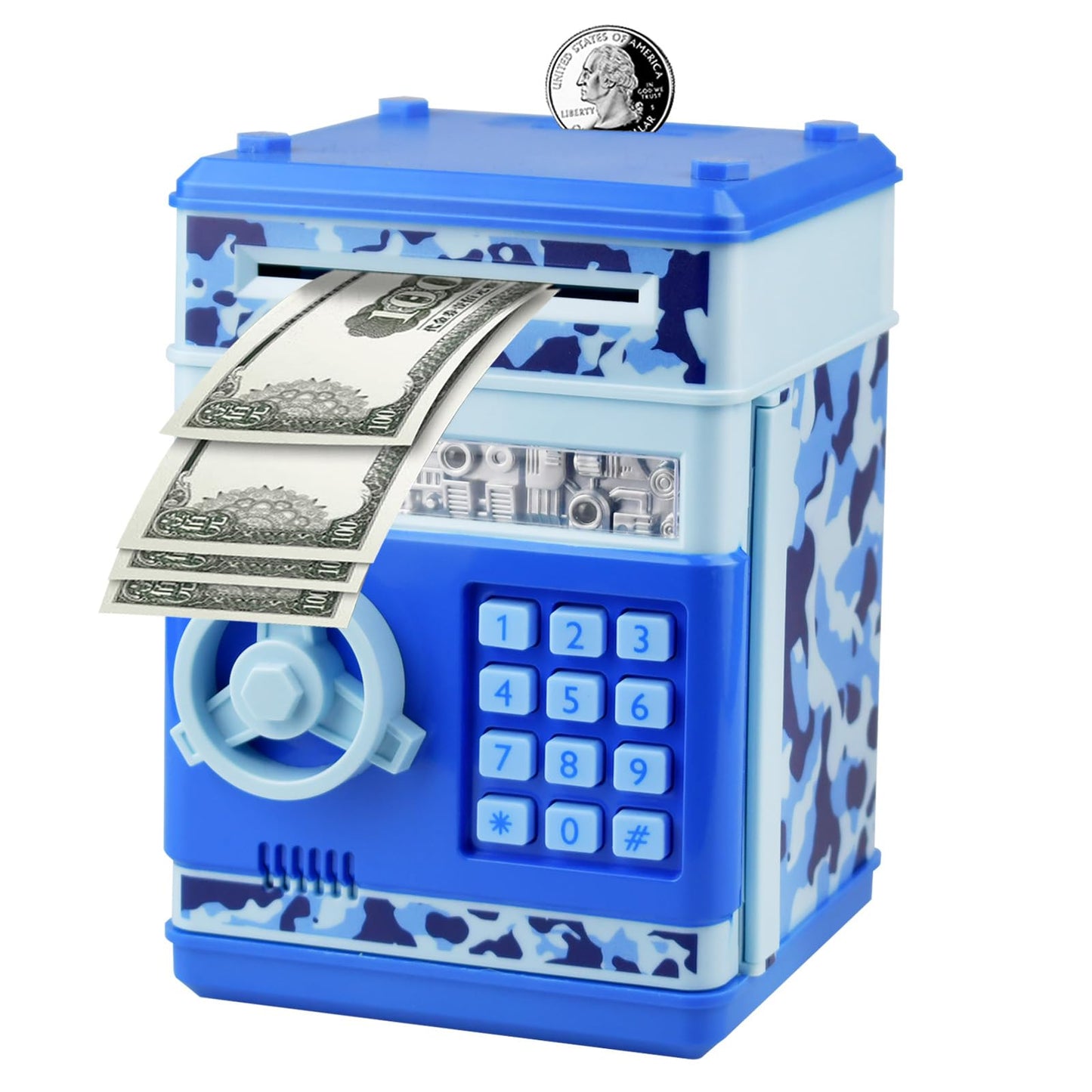 Cabhuti Piggy Bank Electronic Password Mini ATM Cash Coin Can Auto Scroll Paper Money Saving Box,Christmas,Birthday,Children's D