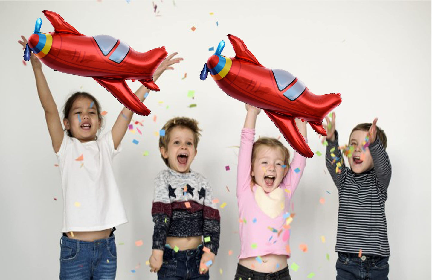 4 Pcs Large Red Airplane Helicopter Plane Foil Balloon Aviator Adventure Themed Birthday Party Decorations(37X31Inch)