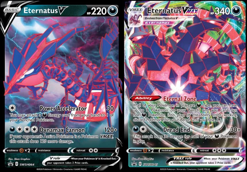 Pokemon Eternatus V & Vmax Foil Card Lot - SWSH045 & SWSH064 - Multicoloured Cardstock