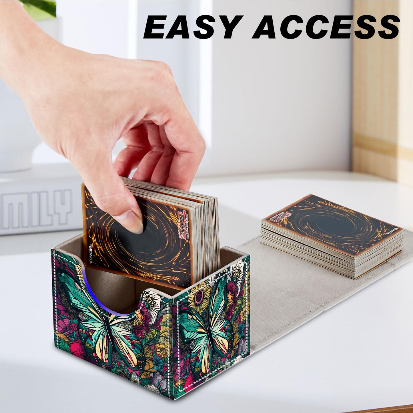 Card Game Storage TCG Deck Box MTG Organizer Trading Card Case Storage Box Magnetic Closure Creative Pattern Up to 200 Cards Colorful Flowers Butterflies