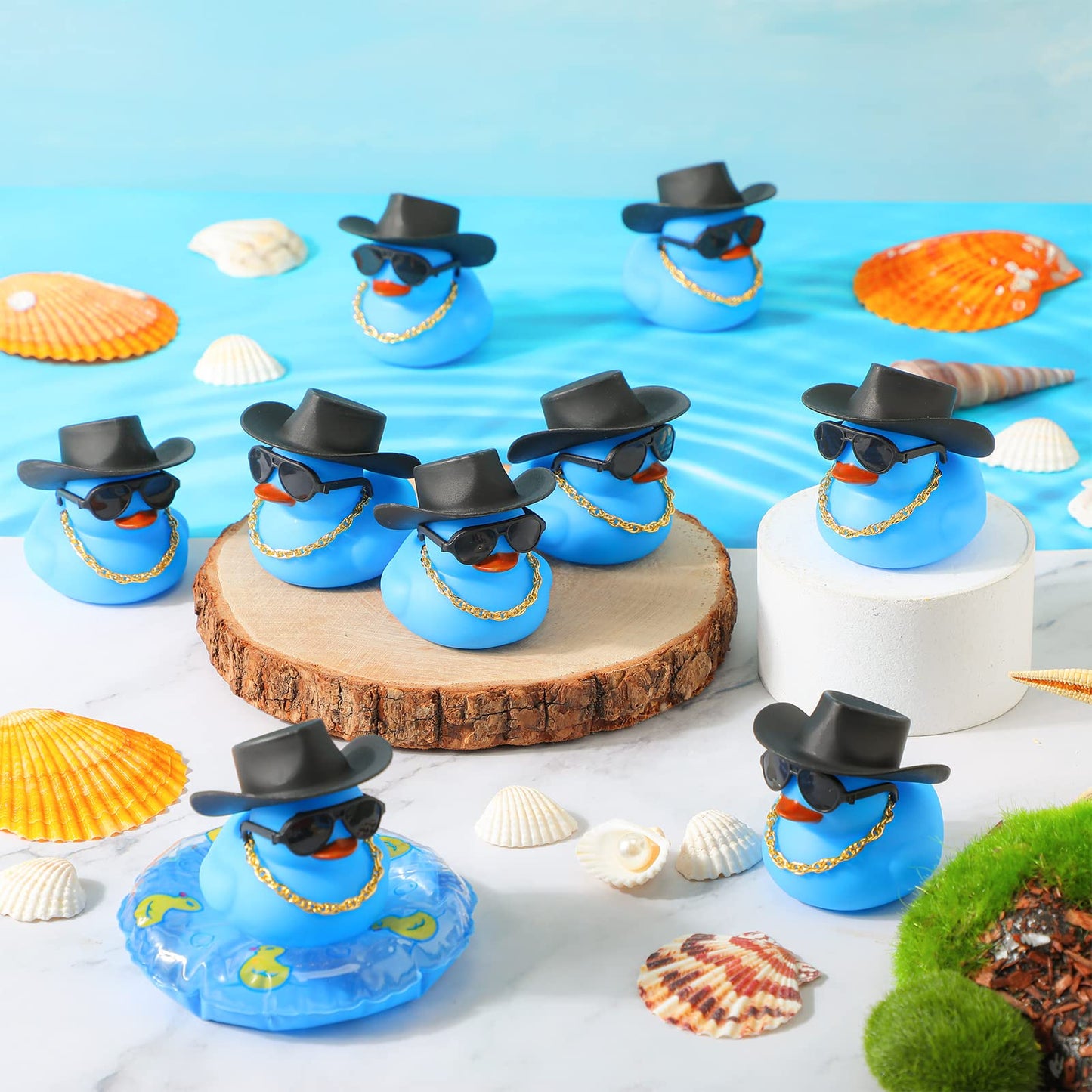 Sotiff 48 Sets Cowgirl Rubber Duck Squeaky Duck Bath Party Toy Duckies Car Dashboard Decorations With Mini Necklace Hat And Sunglasses For Valentine Bathtub Baby Shower Birthday Swimming(Blue)