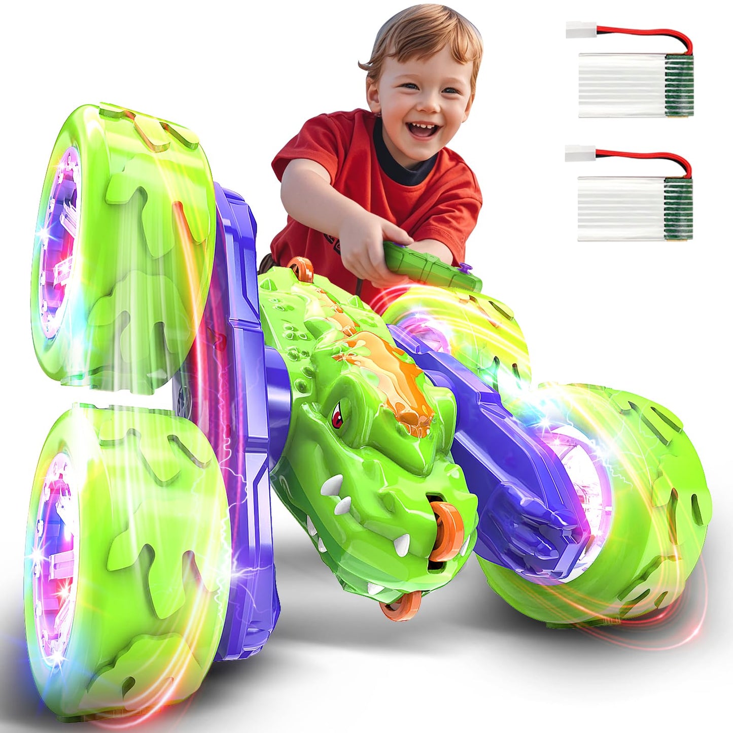 MOBI ONE Remote Control Car for Boys Age 4-7, Toys for Ages 5-7 8-13, Rechargeable RC Cars 360 Flip Double Sided RC Stunt Cars w