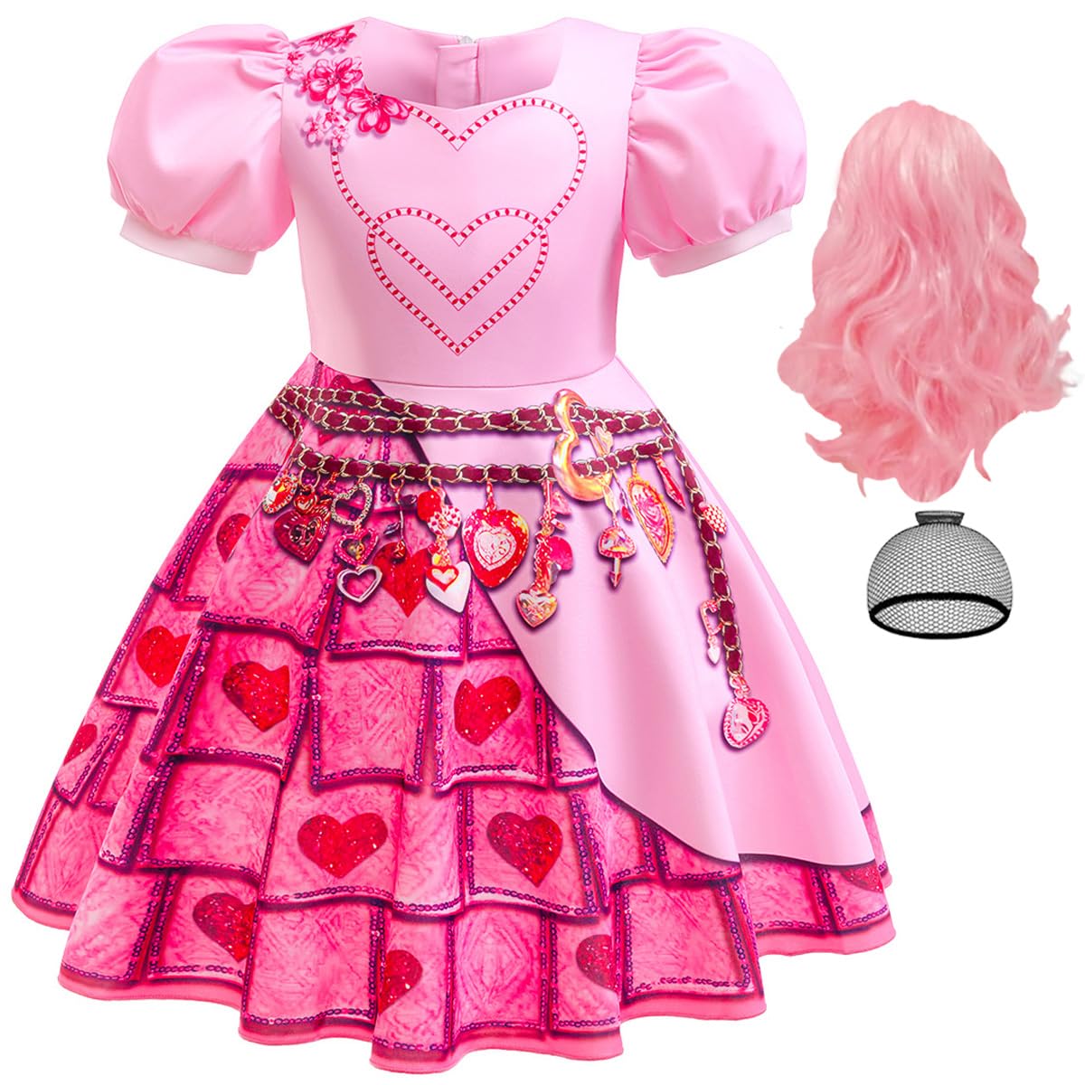 Itvti Girls Bridget Costume Kids Younger Queen Of Heart Pink Dress Princess Cosplay Outfits With Wig For Halloween Party, Pink, 2-3 Years(Tag 100)