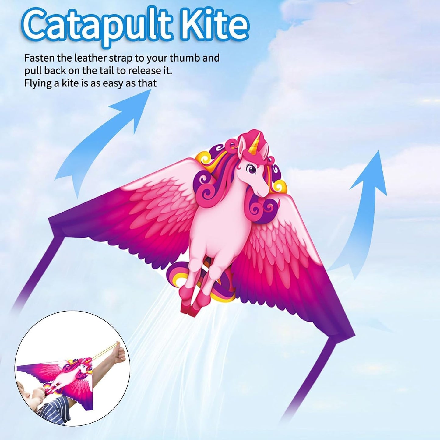 Kites for Kids - 2 Pack: Unicorn Kite & Mini Finger Launcher, Easy to Fly, Ages 4-12