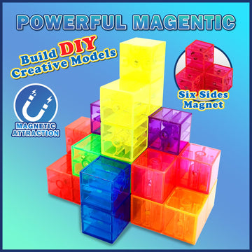 Coskehan Magnetic Building Blocks, Stem Magic Magnetic 3D Puzzle Cubes, 7 Pcs Preschool Multi Shapes Magnetic Toys With 54 Cards